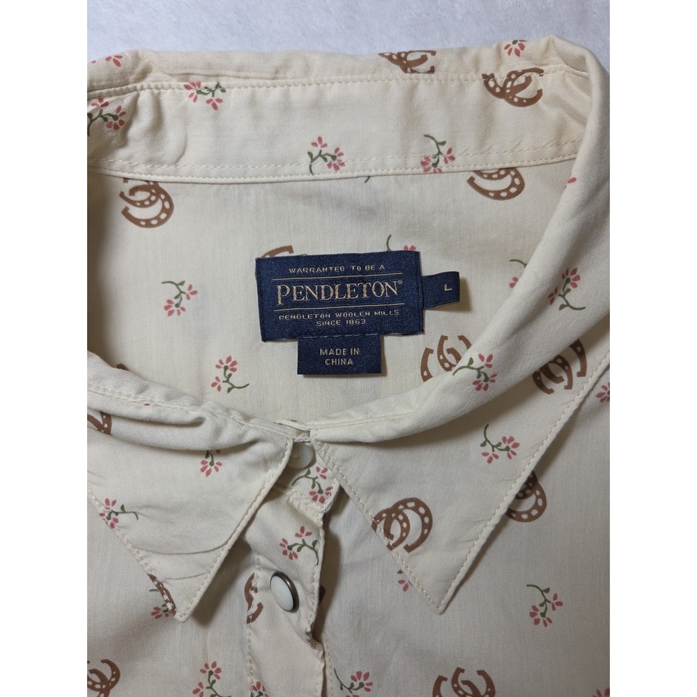 Pendleton Gambler Pearl Snap Shirt Cowgirl Western Floral Horsehoes Women L $119 - Picture 8 of 12